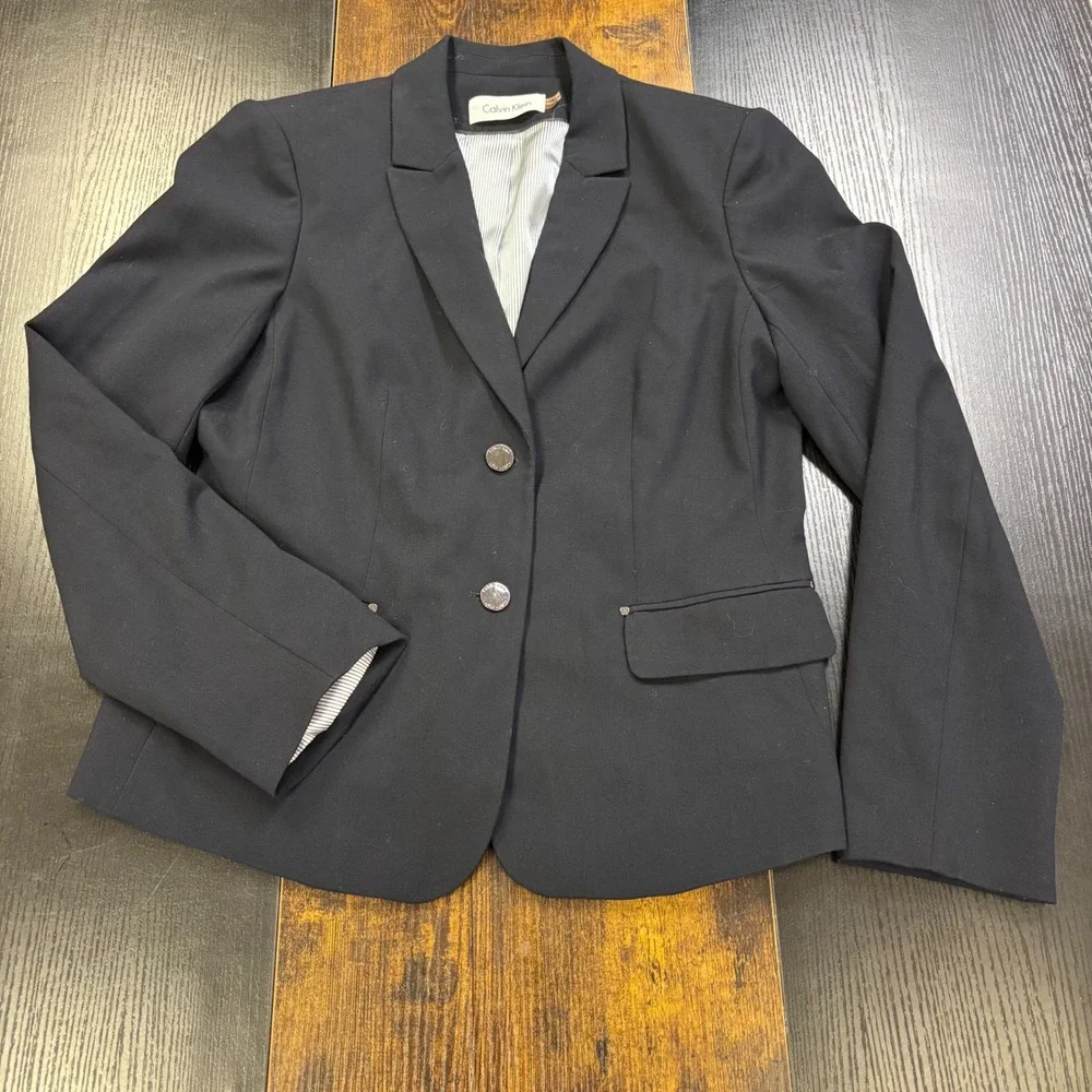 Calvin Klein Women's Black Two Button Blazer Jacket‎ Notch Lapel Size 10 Career